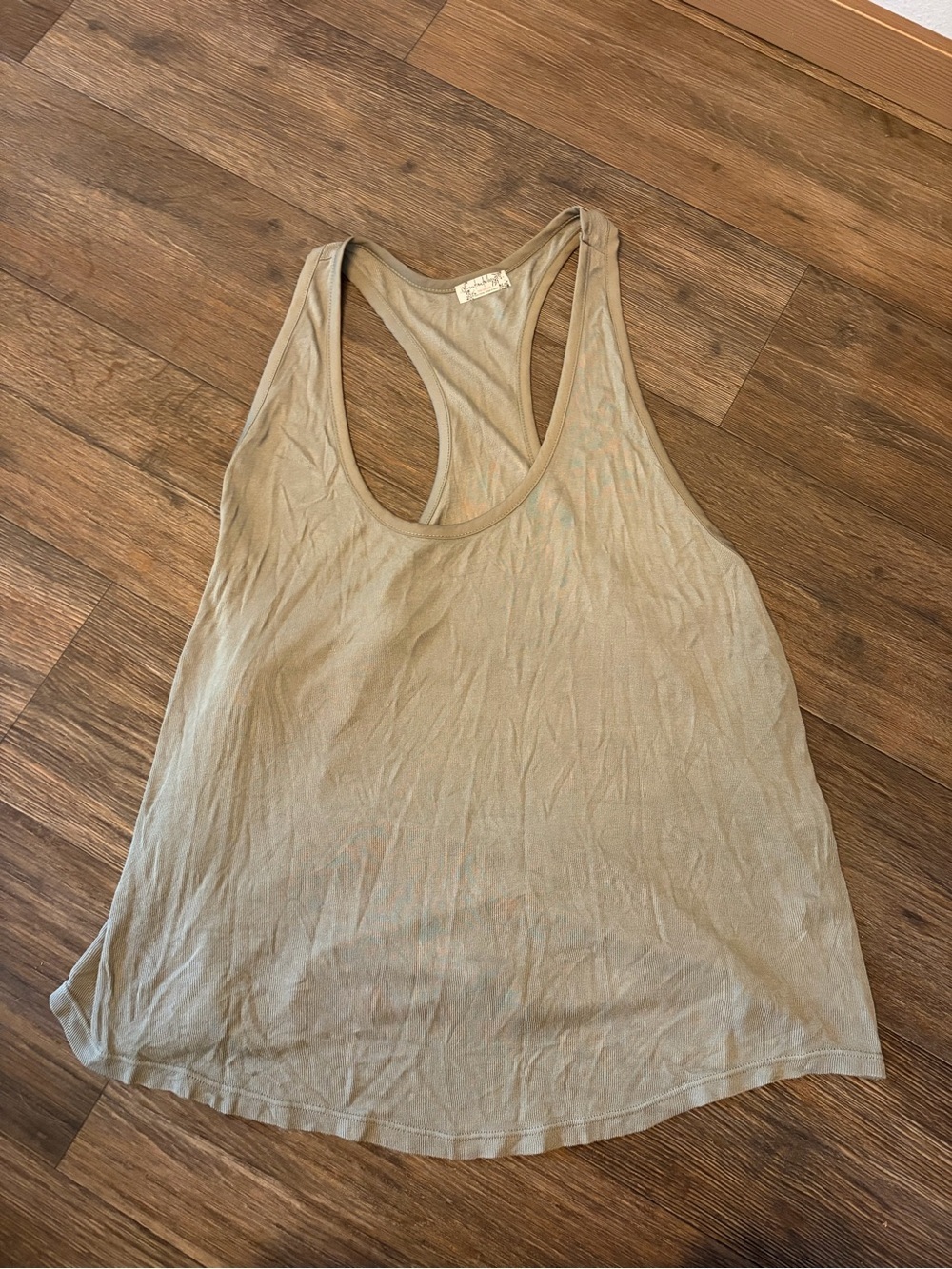 Free People Intimately Olive Green Ribbed Racerback Tank Top Size Large - Picture 2 of 8